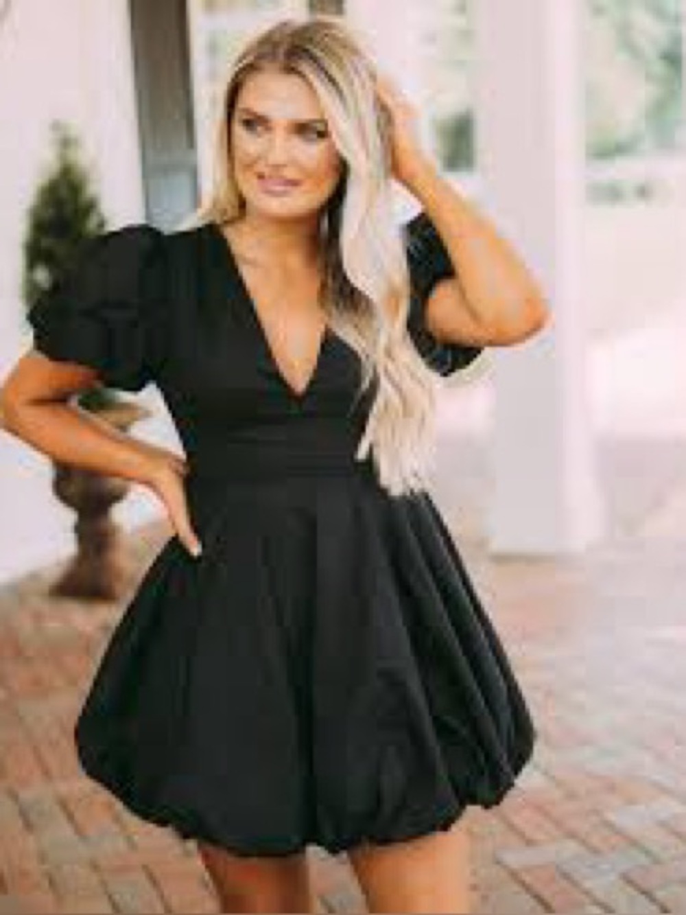 BLACK  BUBBLE Puff Sleeve Mini Dress